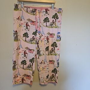 Nick & Nora Pajama Bottoms Cropped 100% Cotton Pink Poodles in Paris M
